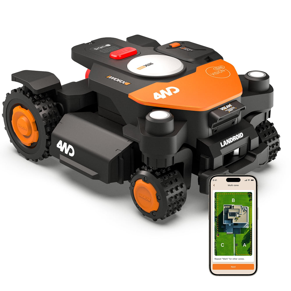 WORX Landroid Vision Cloud WR341E 4WD Mähroboter 1000 m² – Ohne Begrenzungskabel, RTK, 84% Steigung